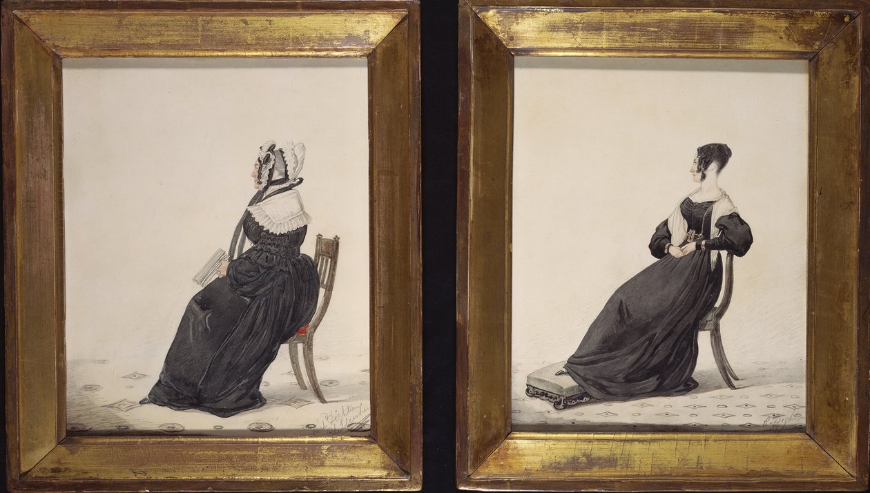 未亡人の2つの肖像画、1837年（紙にトイレと鉛筆） 作： リチャード・ダイトン