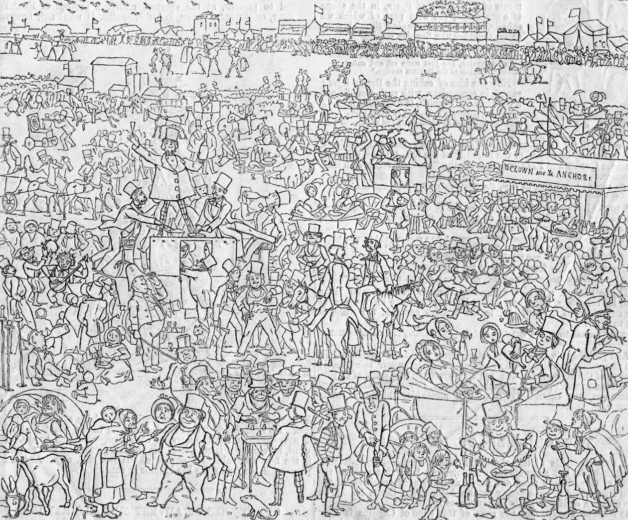 1849年のあなたがたEnglysheの作法と習慣：Deerye Dayeが1849年に描いたEpsom Downeの眺め 作： リチャード・ドイル