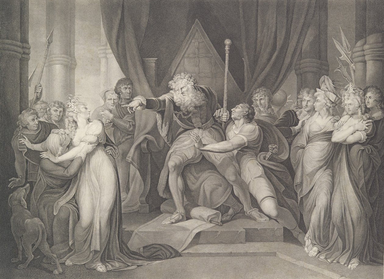 King Lear Casting Out His Daughter Cordelia Shakespeare, K..., 初版は 1792 年、再版は 1852 年です。 作： リチャード・イアローム