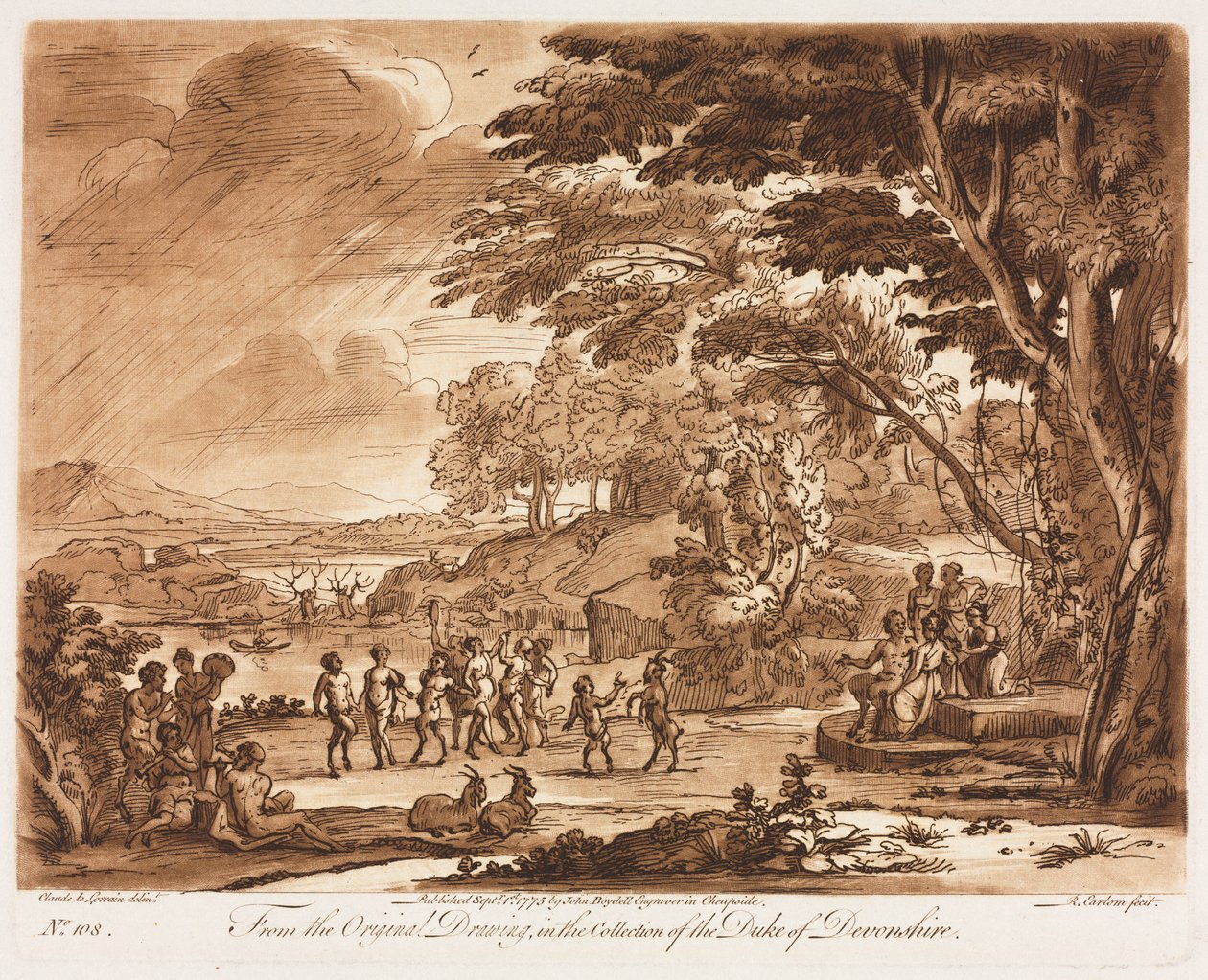 リベルベリタティス：No. 108、サテュロスとニンフが踊る風景、1775年。 作： リチャード・イアローム