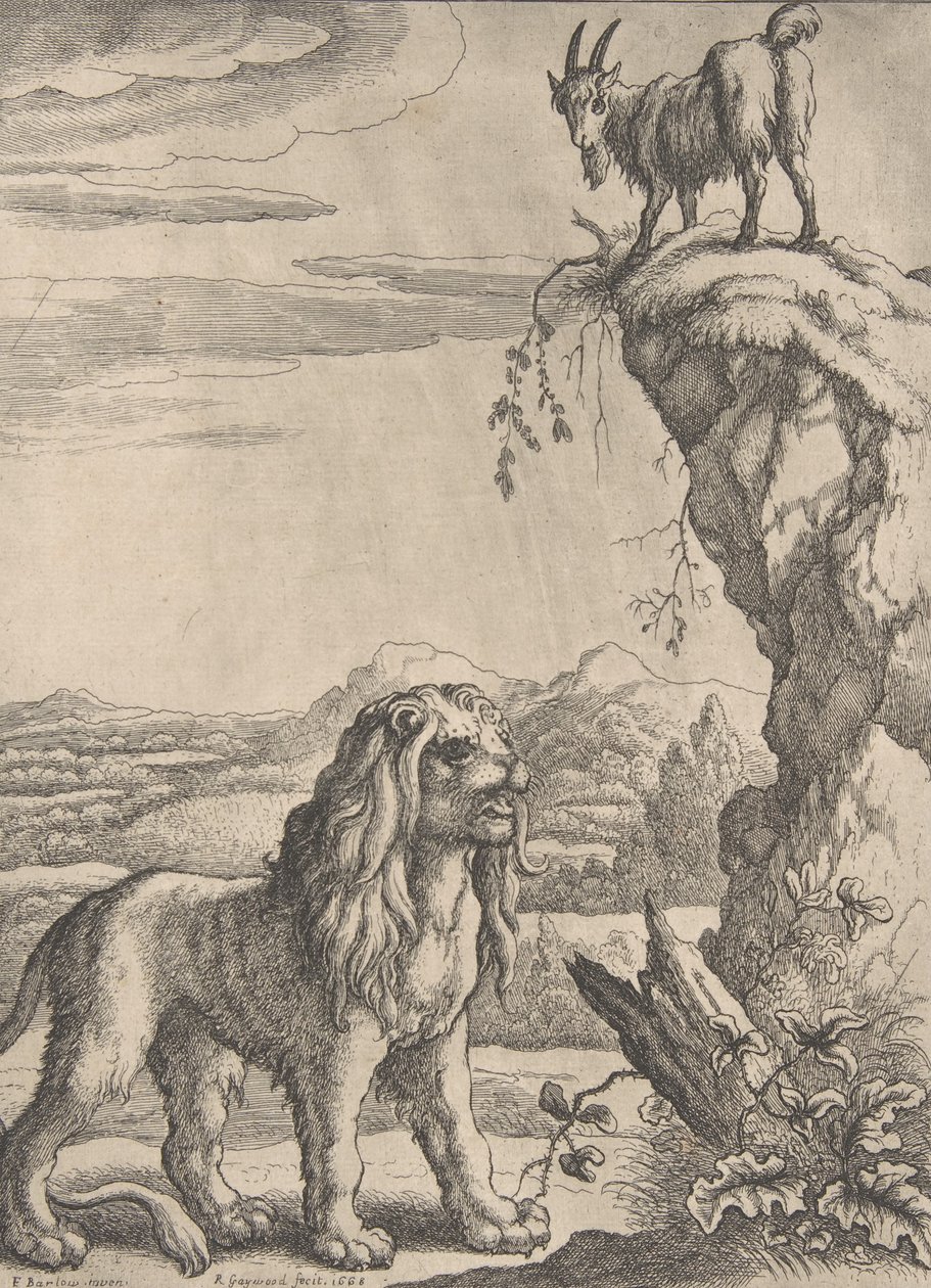 リヨンとキッド、オギルビーの Aesopics、1668 年より。 作： リチャード・ゲイウッド