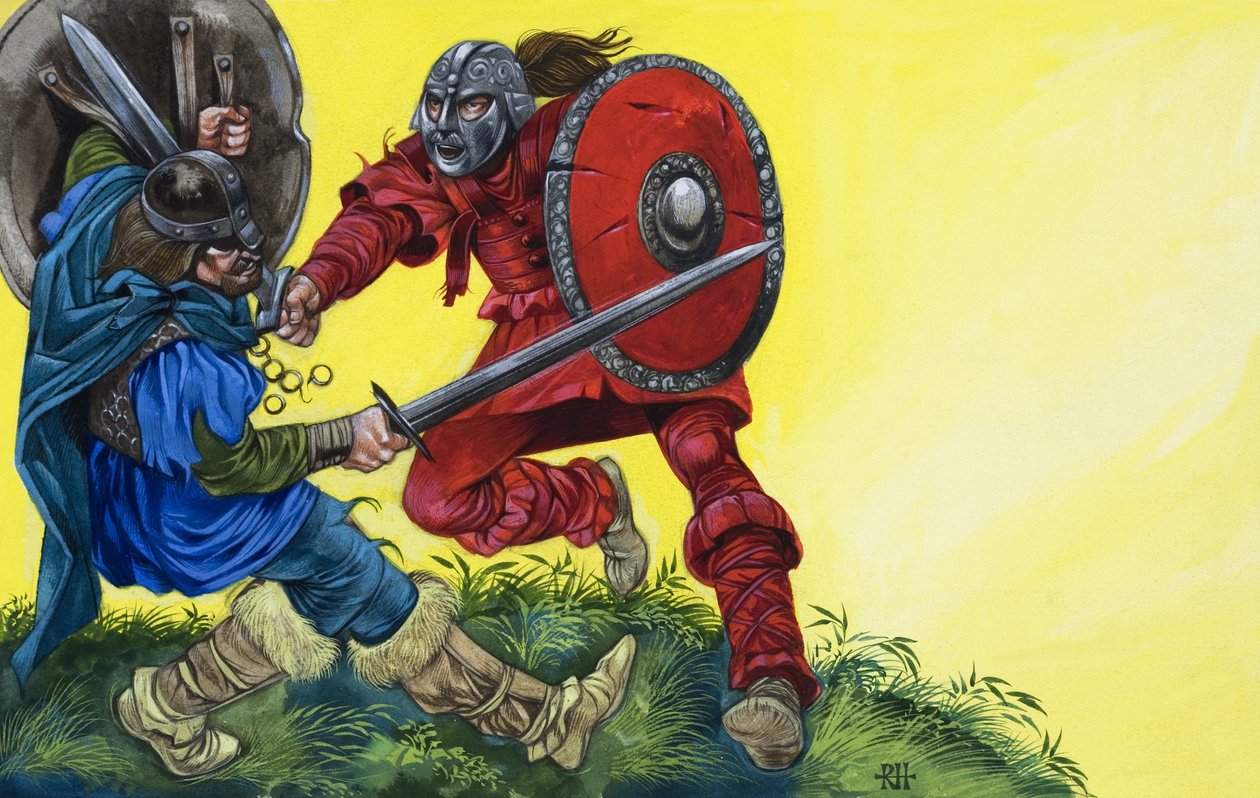 赤の騎士が強烈な一撃でバーリンを倒す 作： リチャード・フック