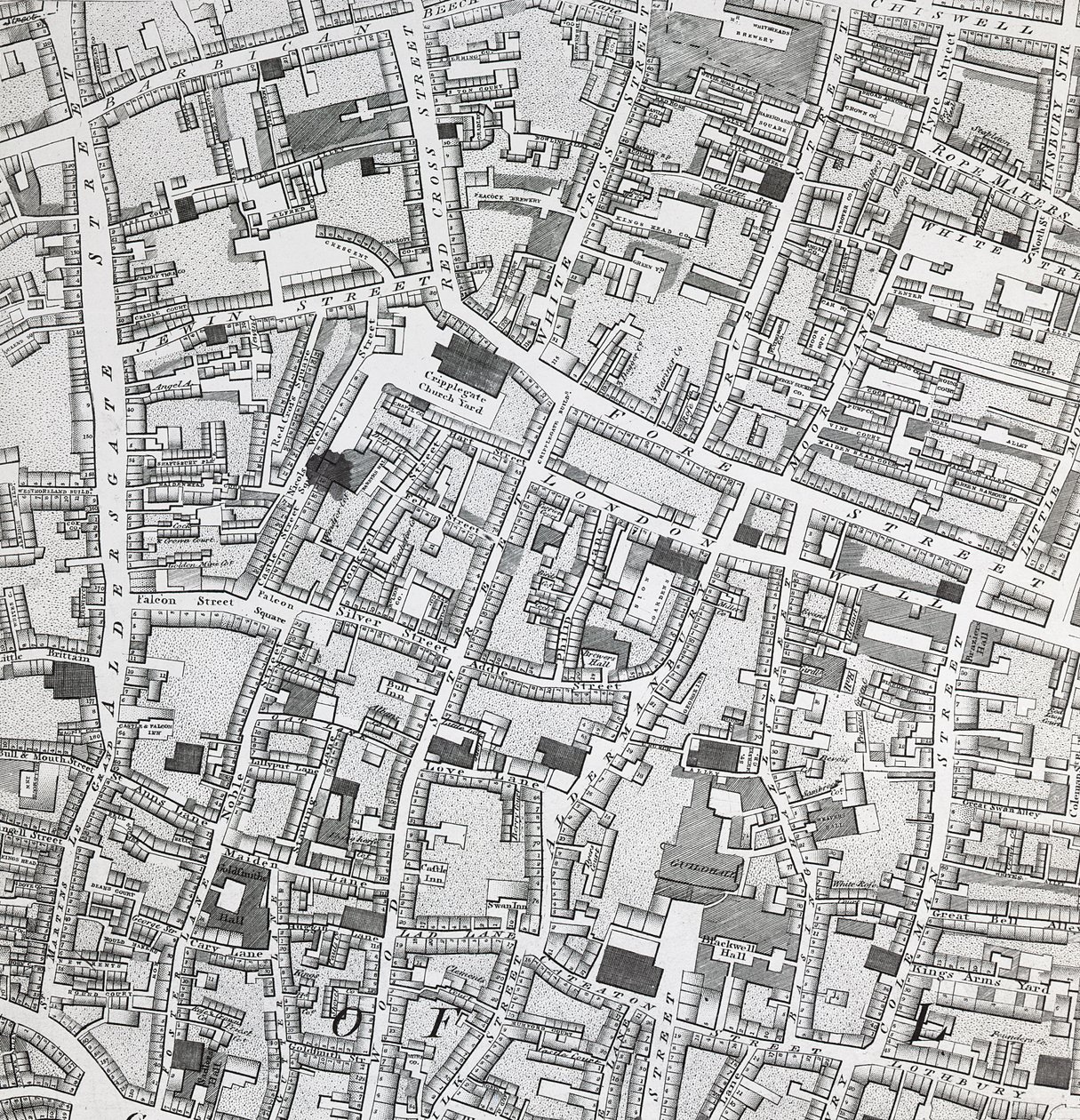 ギルドホール周辺のロンドンの街路図、1795年（印刷） 作： リチャード・ホーウッド