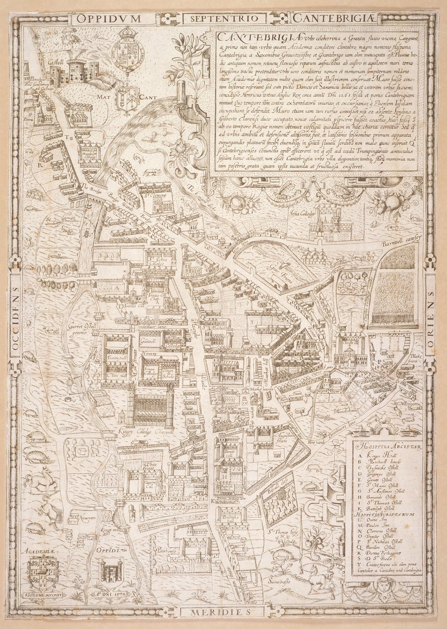 ケンブリッジの地図、カイウス「ヒストリアカンタブリゲンシスアカデミア」、1574年 作： リチャード・ライン