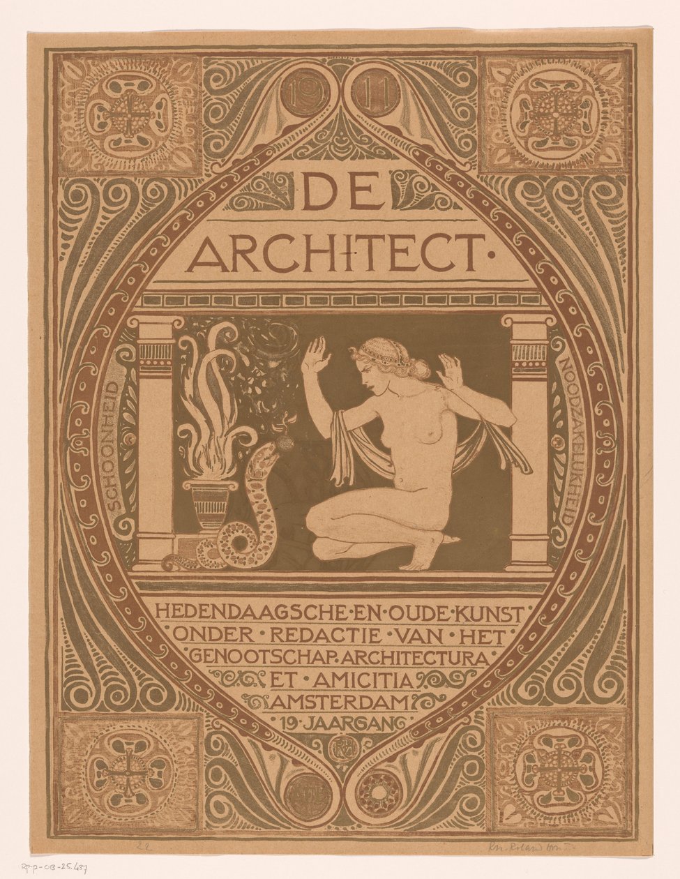 表紙デザイン: デ・アーキテクト、1911年 作： リヒャルト・ニコラウス・ローランド・ホルスト（アーティストによるサイン）