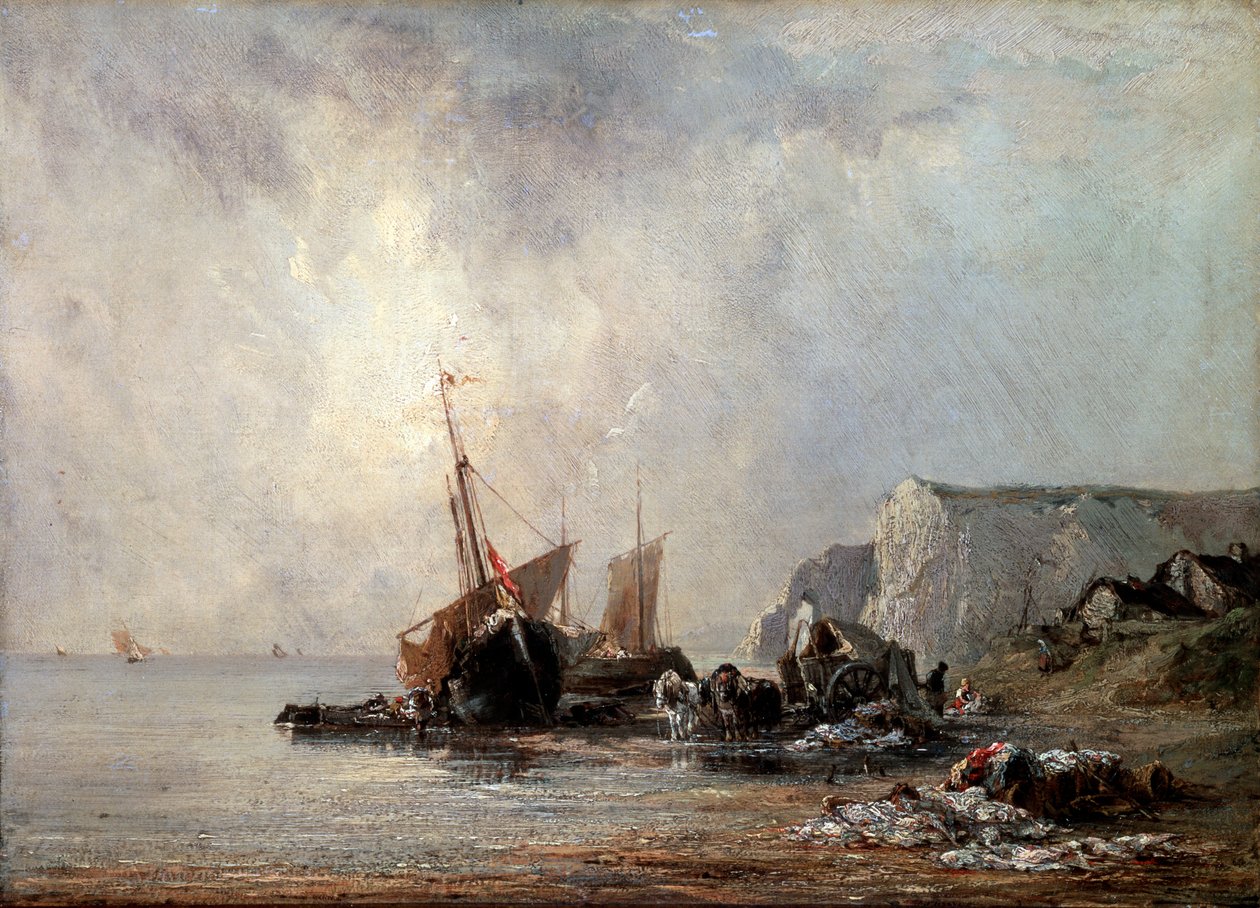 ノルマンディー海岸のボート、1823年。 作： リチャード・パークス・ボニントン