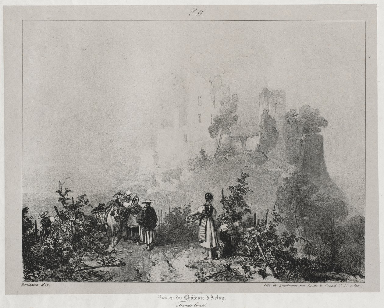 古代フランスの絵のようにロマンチックな旅、フランシュ コンテ: アルレー城の遺跡 作： リチャード・パークス・ボニントン