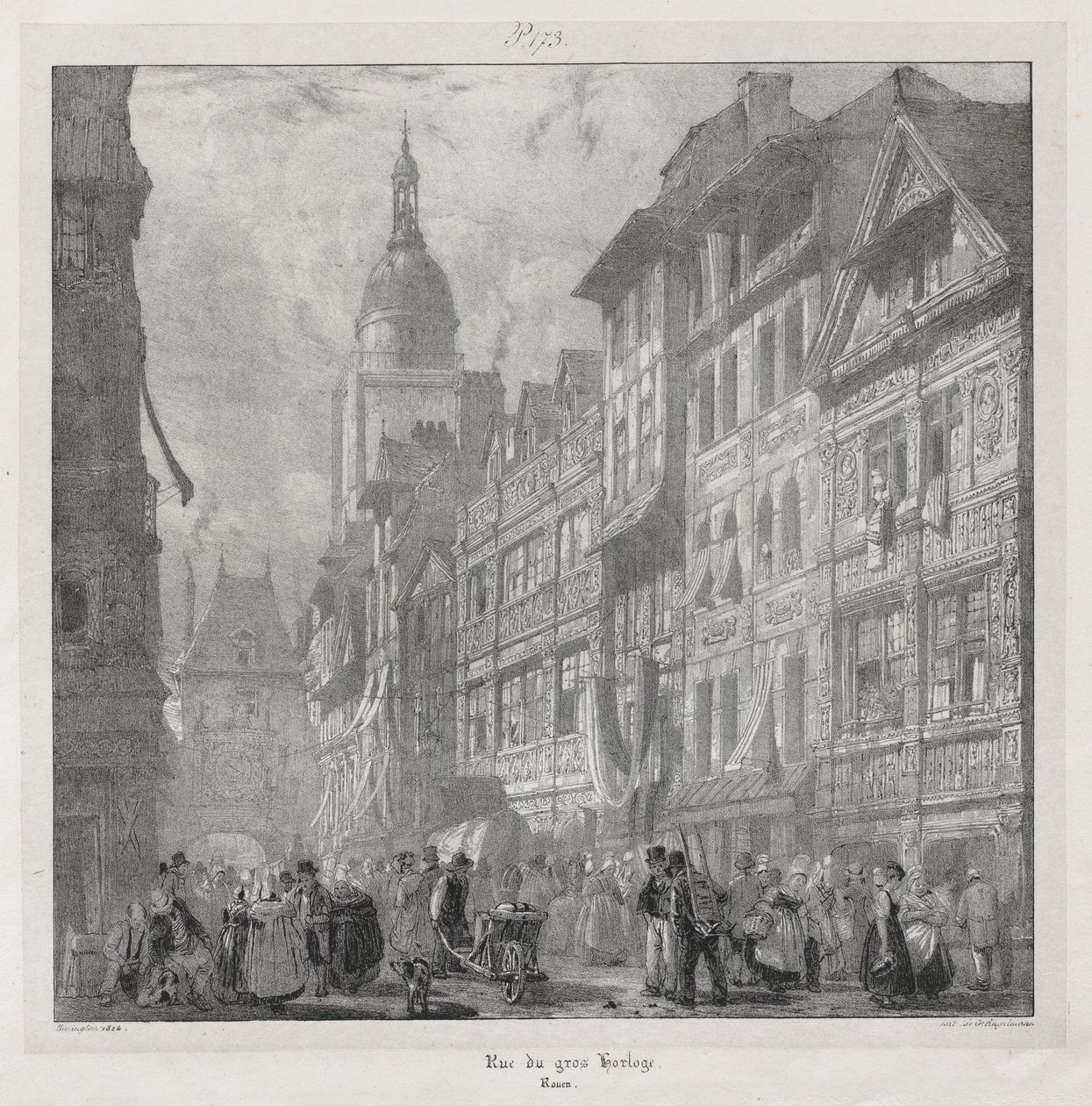 古代フランス、ノルマンディーの風光明媚でロマンチックな旅: Rue du Gros Horloge, Rouen 作： リチャード・パークス・ボニントン