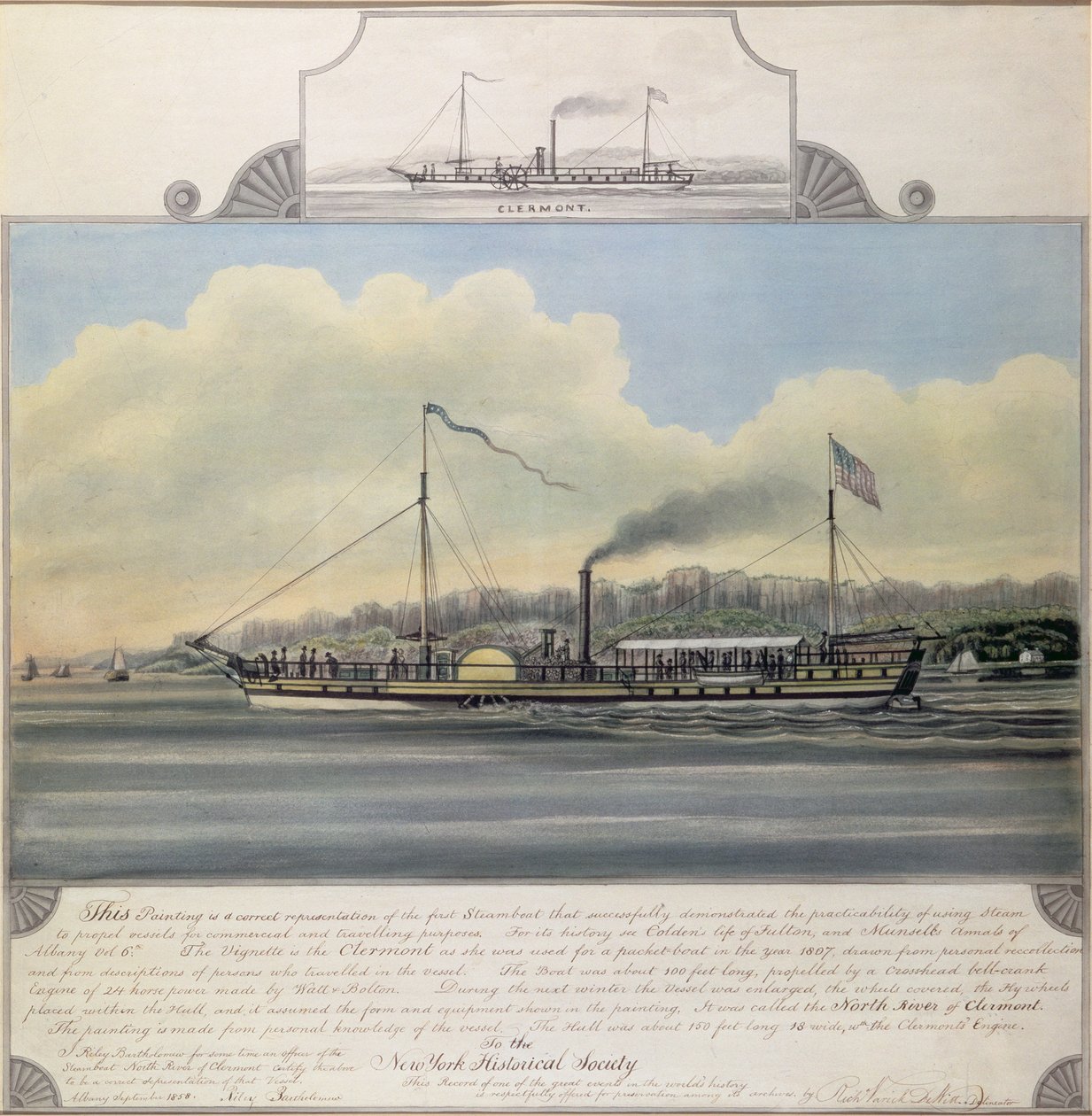 ハドソン川の蒸気船「クレルモン」、1858年（キャンバスにマウントされた紙にトイレ） 作： リチャード・ヴァリック・デ・ウィット