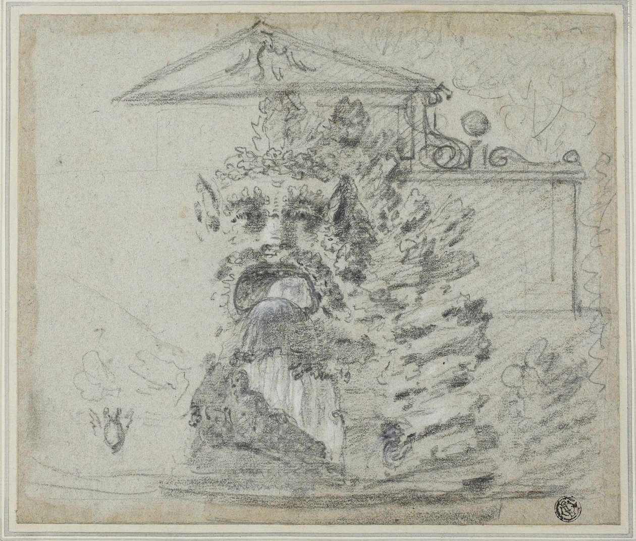 「Il Mascherone」、ボルゲーゼ公園の敷地内にあるロカイユの噴水、1754 年頃 作： リチャード・ウィルソン