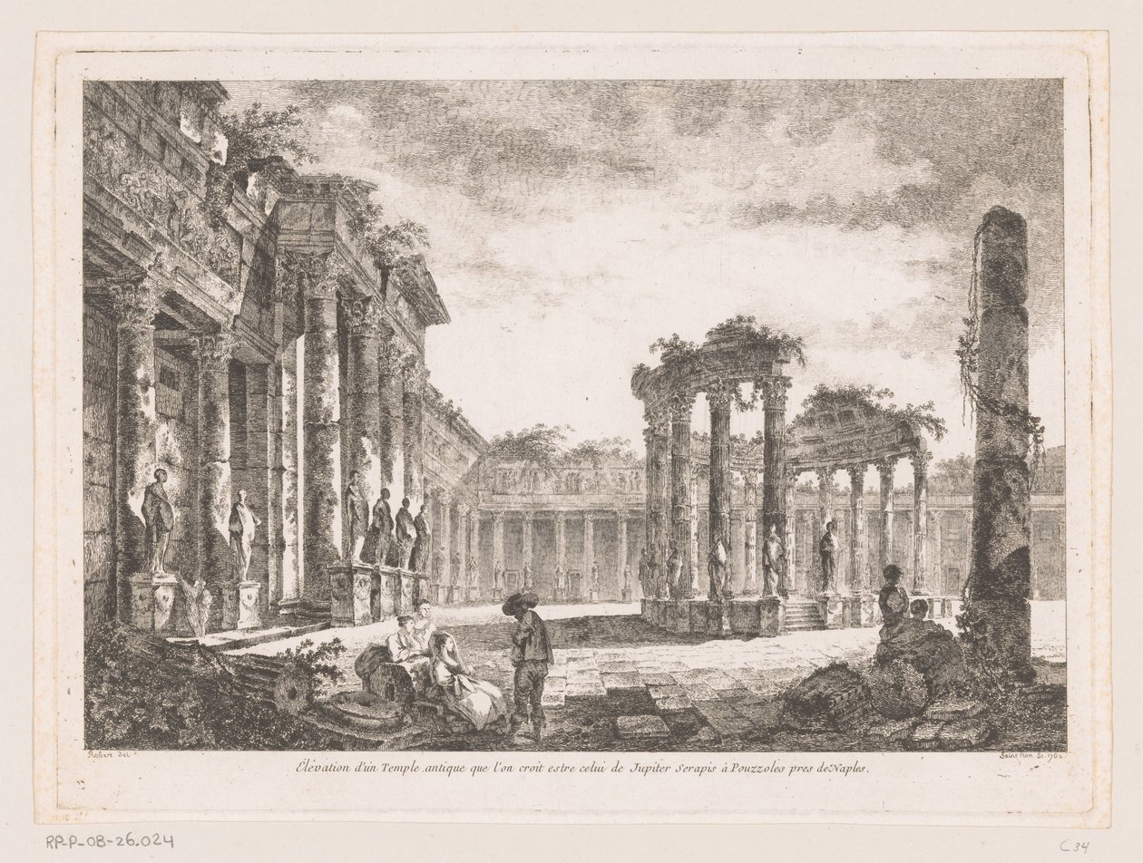 Gezicht op de Tempel van Jupiter Serapis ナポリ近くのポッツオーリにあるジュピターセラピスのものと信じられている古代寺院の立面図 (オブジェクトのタイトル) 作： リチャードデサンノン