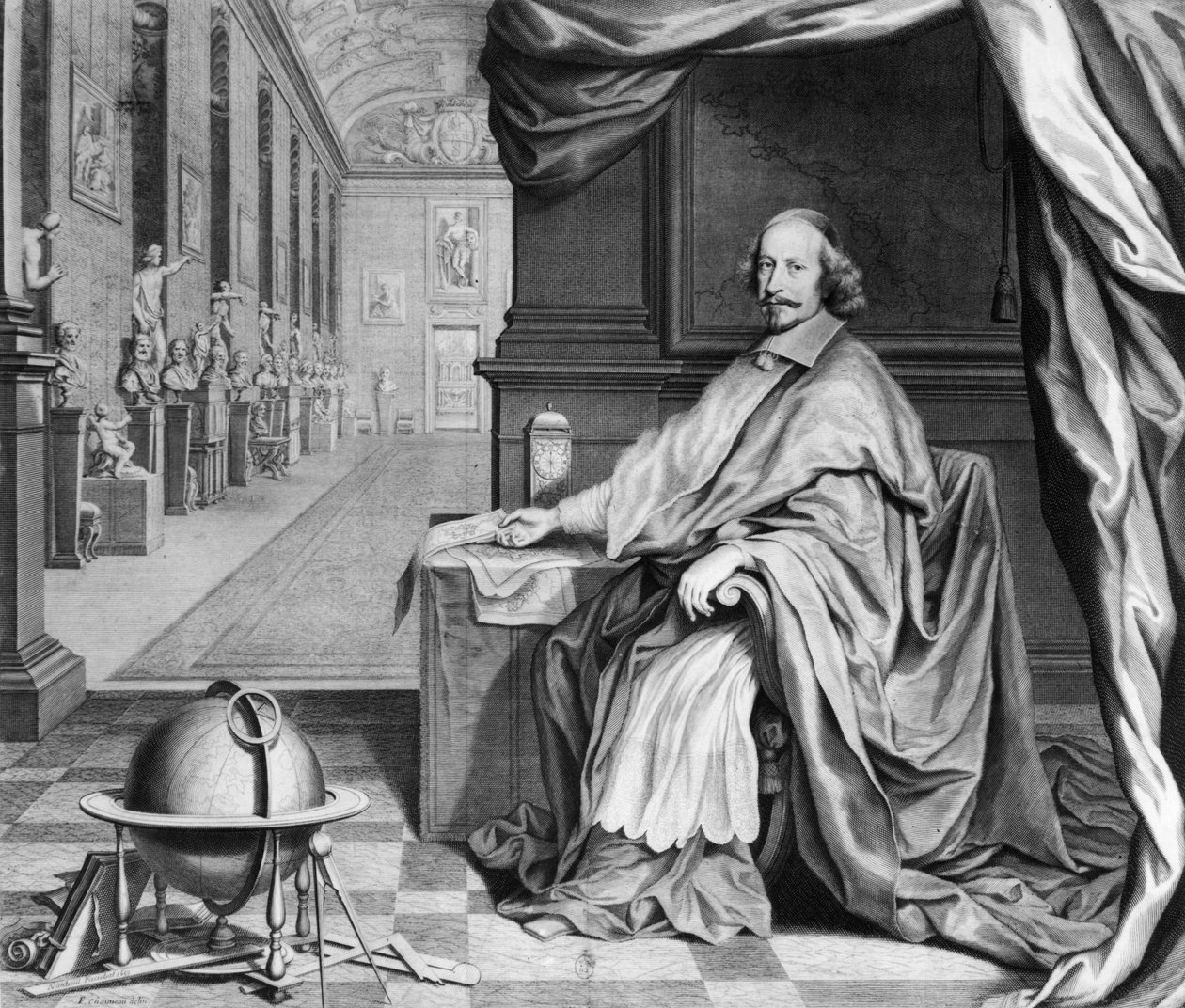 彼の宮殿でのマザリン枢機卿（1602-61）の肖像、1658-60年頃 作： ロバート・ナントゥイユ