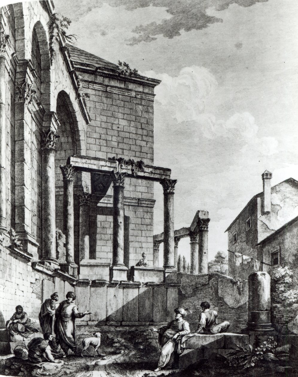 フランチェスコバルトロッツィ（c.1727-1815）によって彫刻された、ダルマチア海岸のスプリットにあるディオクレティアヌス宮殿（245-313）、ローマ皇帝284-305にある木星の神殿、1768年 作： ロバート・アダム