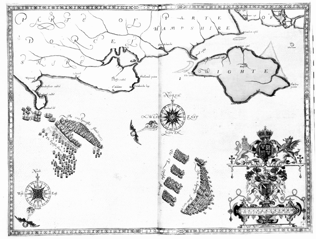 1588年のオーガスティンリザーによって彫刻されたアルマダ艦隊のルートを示すマップNo.6 作： ロバート・アダムス