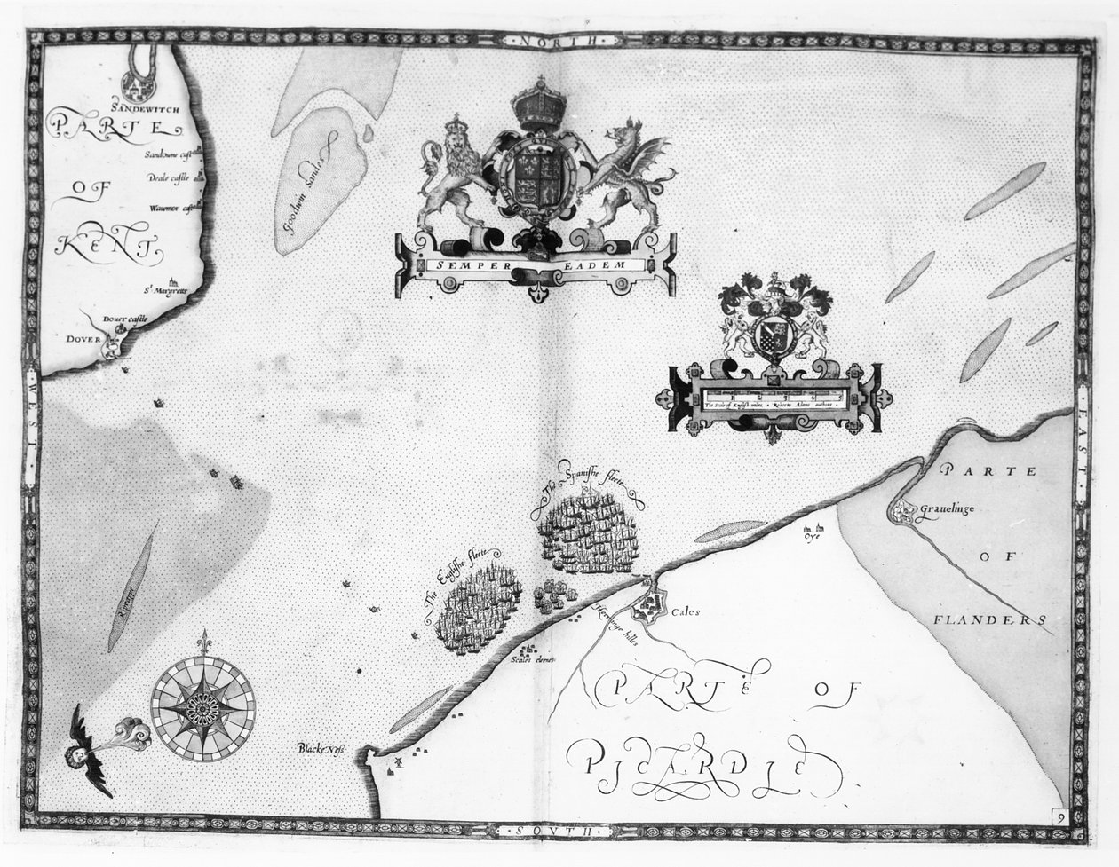 1588年のオーガスティンライサーによって彫刻されたアルマダ艦隊のルートを示すマップNo.9 作： ロバート・アダムス