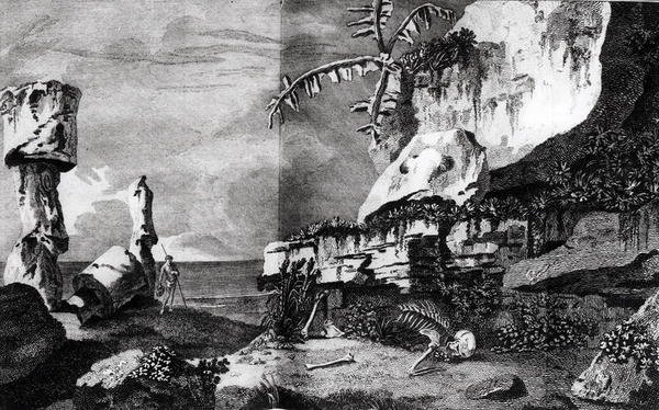 キャピタインクックの航海からのイースター島の記念碑、1774 作： ロバート・ベナード