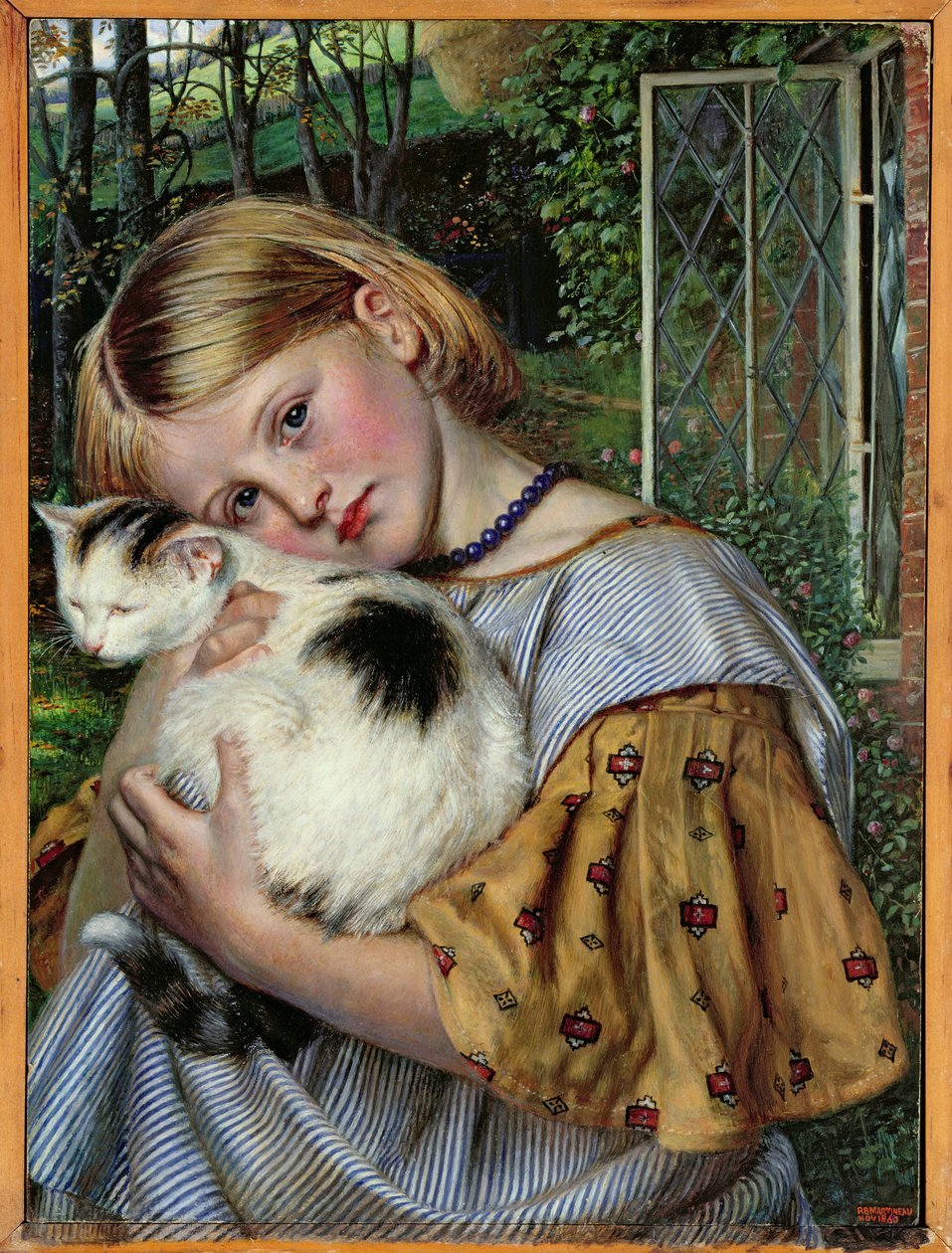 猫を持つ少女、1860（パネル） 作： ロバート・ブレイスウェイト・マルティノー