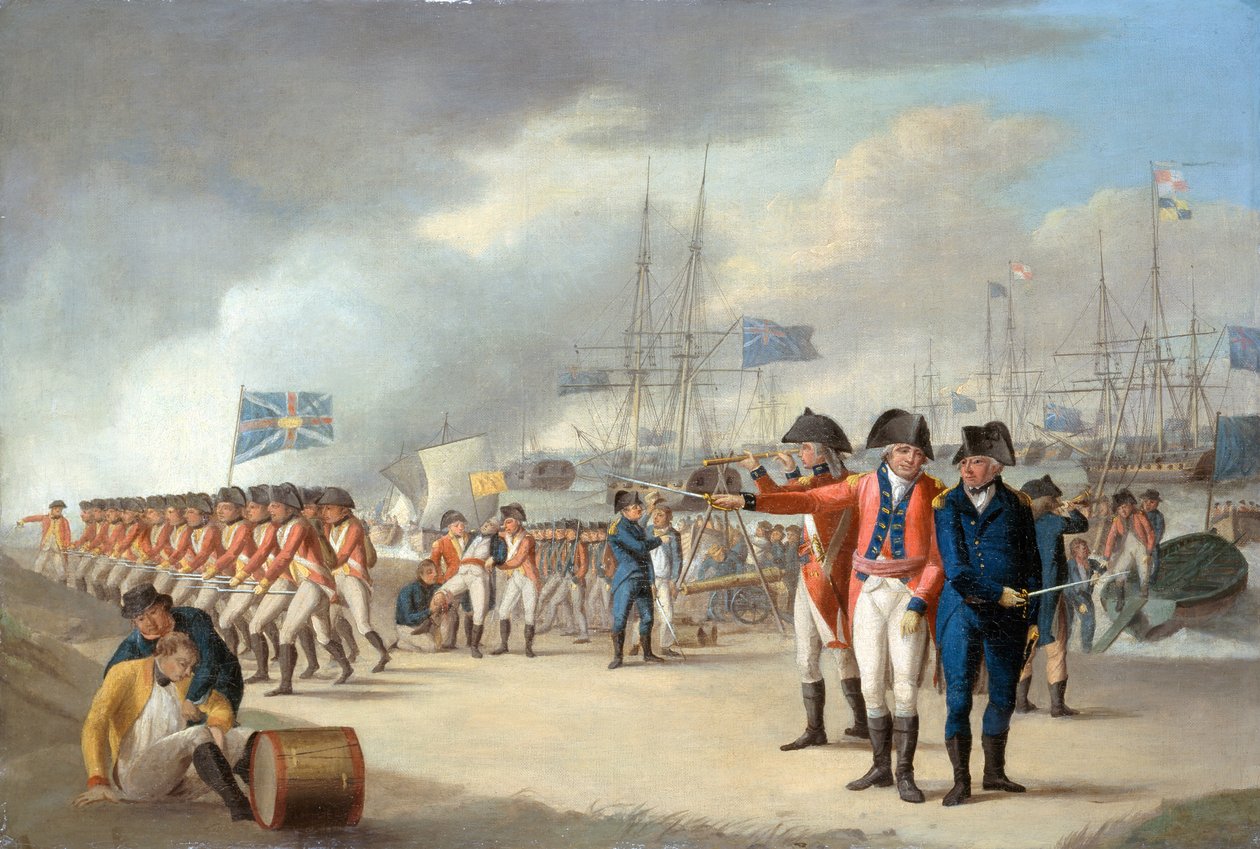 1799年8月27日、1799年頃、オランダのテクセル島にラルフアバクロンビー卿（1734-1801）の下でイギリス軍が上陸 作： ロバート・ドッド