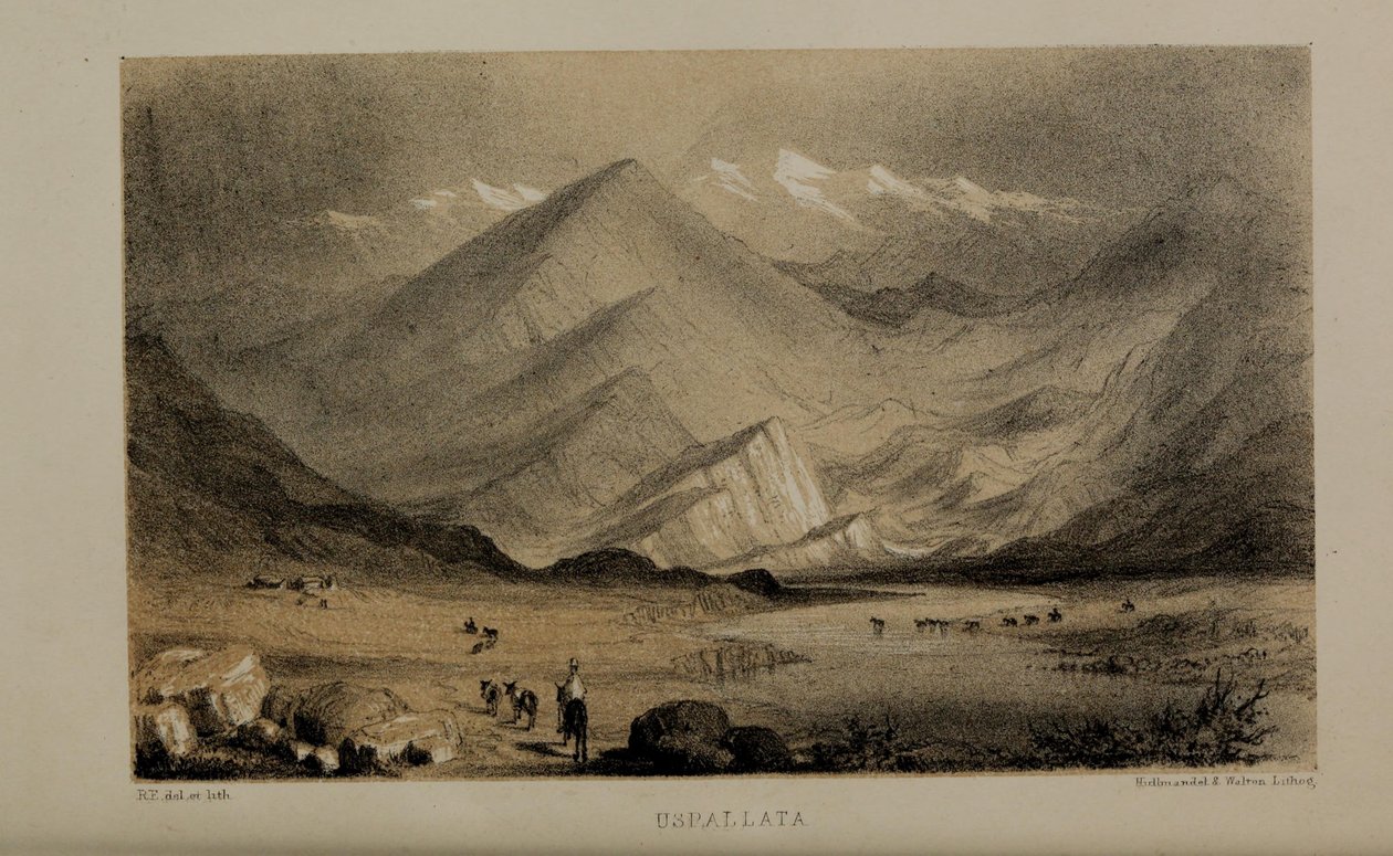Uspallata、ノーフォーク出身の裕福な若い英国紳士、ロバートエルウェス（1819〜1878）による水彩画 作： ロバート・エルズ