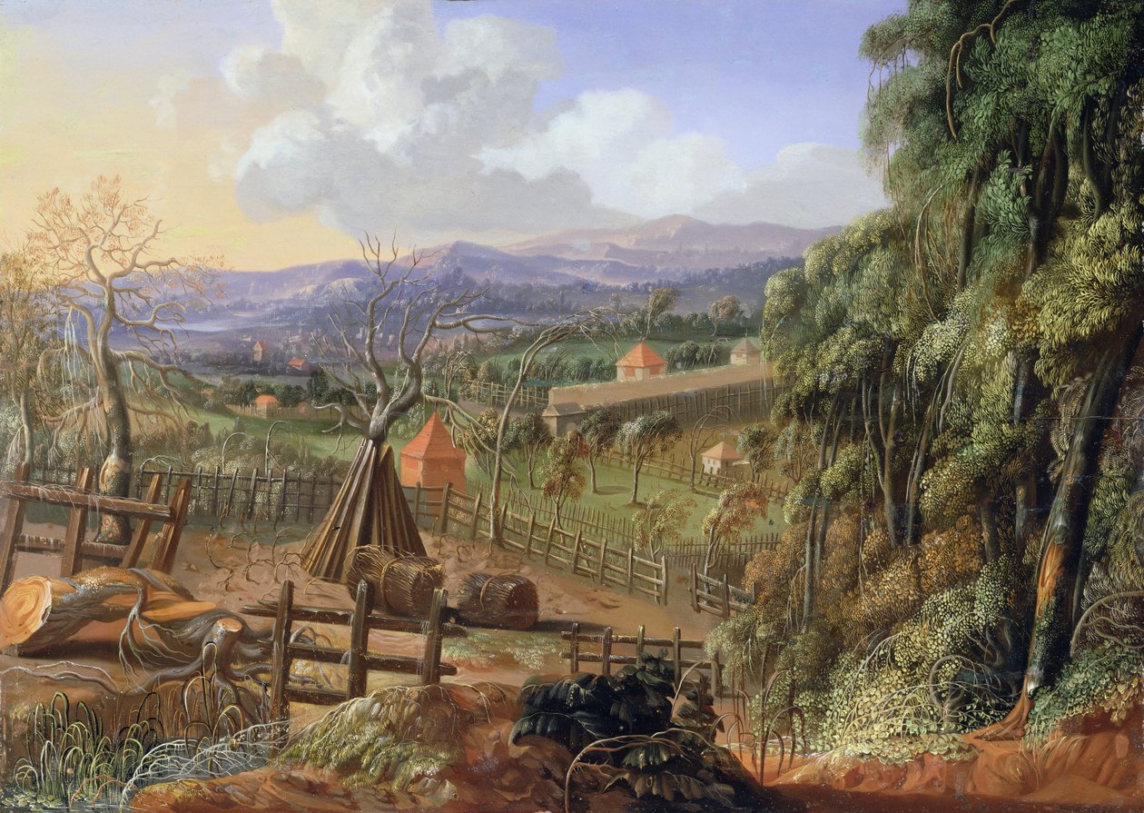 切迫した嵐のあるイングランドの秋の風景、c.1735 作： ロバート・グリフィエ