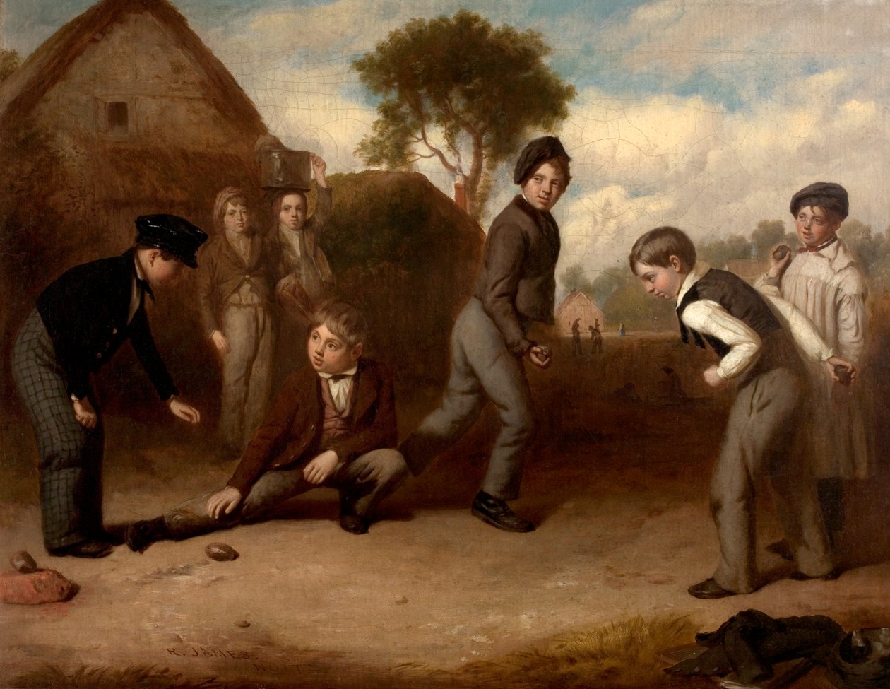 ダックストーンをする少年たち、1845年頃 作： ロバート・ジェームス