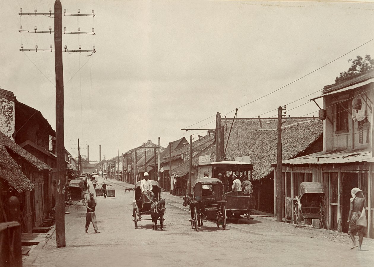 最初の電気路面電車のある新しい道路、1890 作： ロバート・レンツ