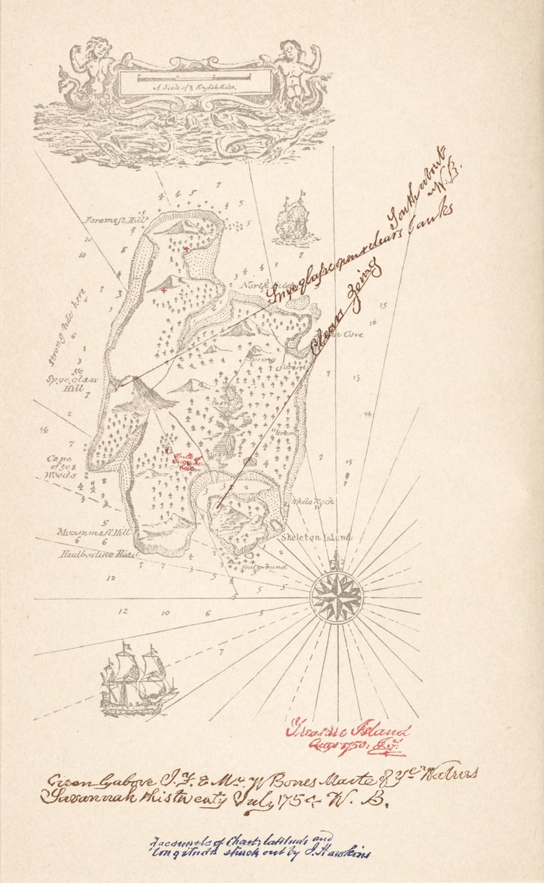 ロバート・ルイス・スティーブンソンによる宝島からの宝島の地図、出版物1883 作： ロバート・ルイス・スティーブンソン