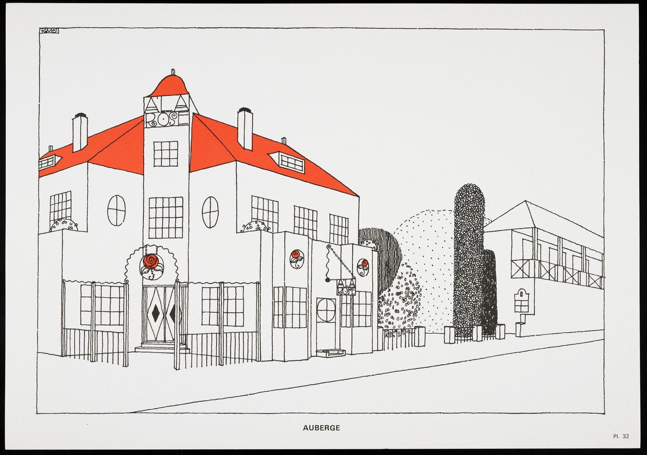Unberg Cite ModerneのAuberge、Rob Mallet-Stevens Architectによるドローイング、1987年（発行） 作： ロバート・マレット・スティーブンス