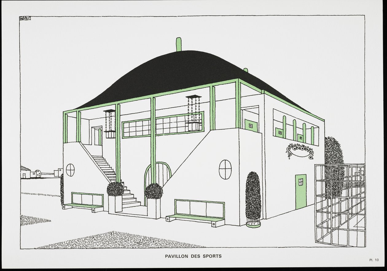 Une Cite ModerneのSports Pavilion、Rob Mallet-Stevens Architectによる図面、1987年（発行） 作： ロバート・マレット・スティーブンス