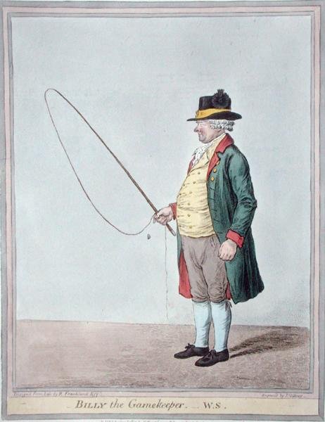 1810年にハンナ・ハンフリー社から出版されたJames Gillray（1756-1815）の手によるBilly the Gamekeeper（手彩色の彫刻）。 作： ロバート（後）フランクランド