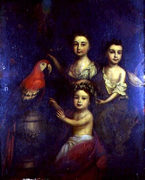 コンゴウインコと3人の子供の肖像 作： ロバート（サークル）ByngまたはBing