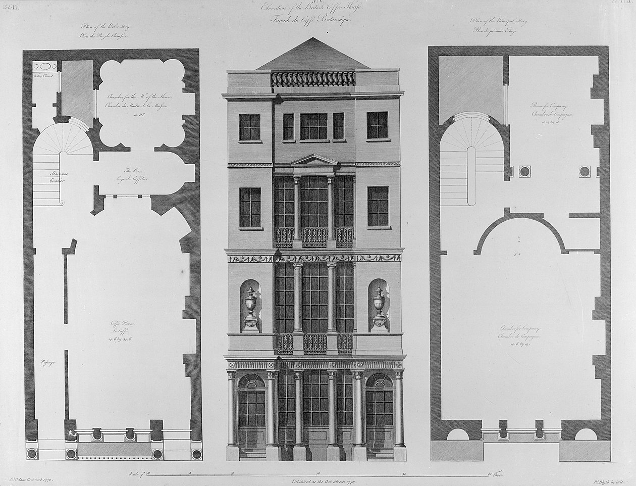 ロバートブライスによって刻まれたブリティッシュコーヒーハウスの高さ、1778年 作： ロバート・アダム