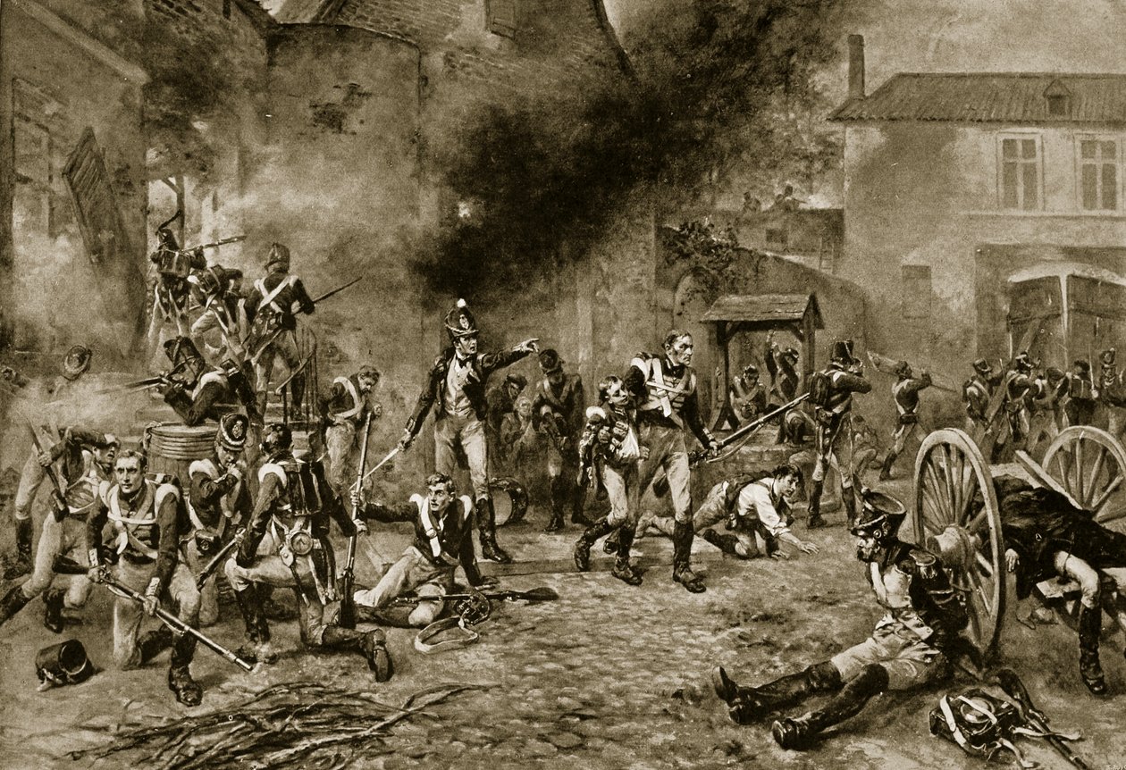 1815年6月18日、ウーグモンの防衛 作： ロバート・アレクサンダー・ヒリングフォード