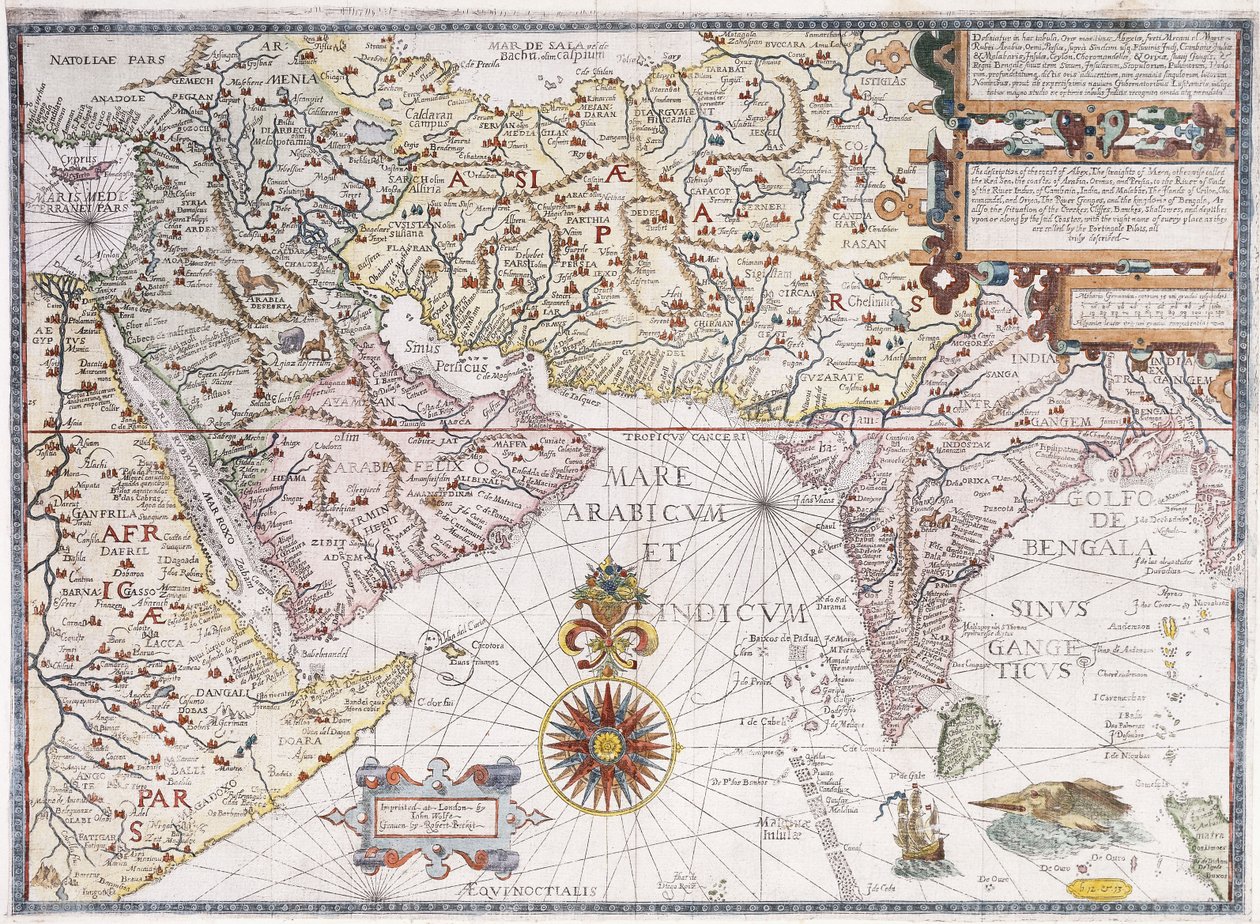 東アフリカ、アラビア、インドの地図、1598年 作： ロバート・ベキット