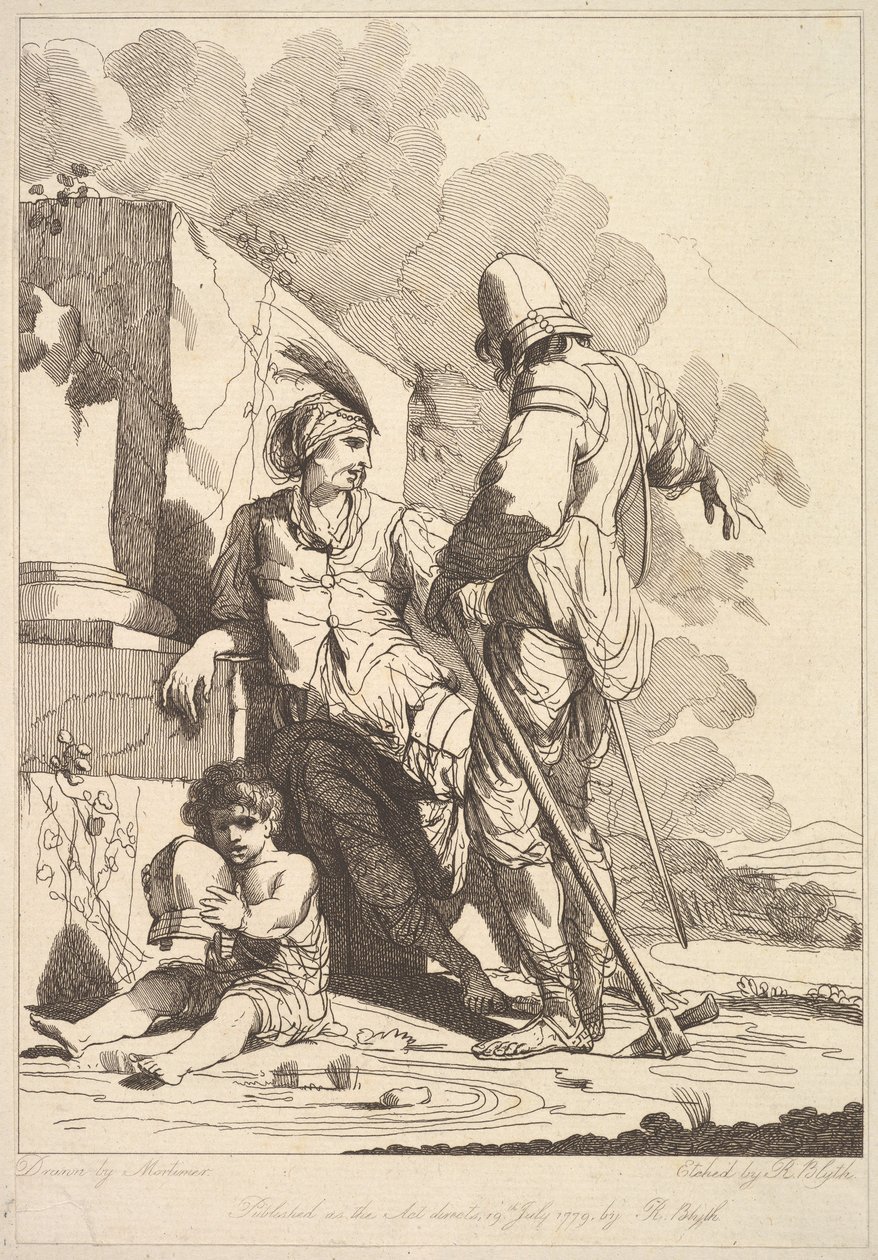 2人の兵士とヘルメットをかぶった子供、1779年7月19日。 作： ロバート・ブライス