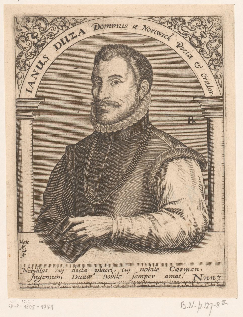 ヤヌス・ドゥーサの肖像 Janus Duza Dominus a Nortwick Poeta & Orator. (オブジェクトのタイトル) 15 世紀と 16 世紀の学者の肖像シリーズ (シリーズ タイトル) 作： ロバート・ボワサード