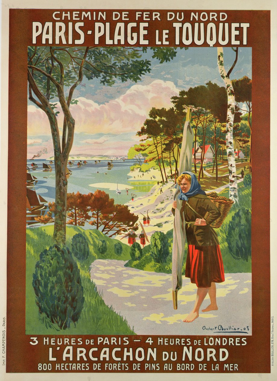 Paris-Plage le Touquet、Pas de Calais、1910年頃のポスター広告（カラーリソ） 作： ロバート・ブリエ