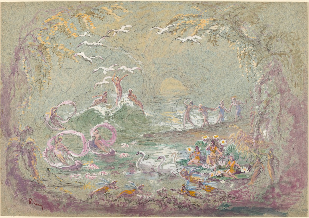 妖精と白鳥のいる湖の風景 作： ロバート・ケイニー