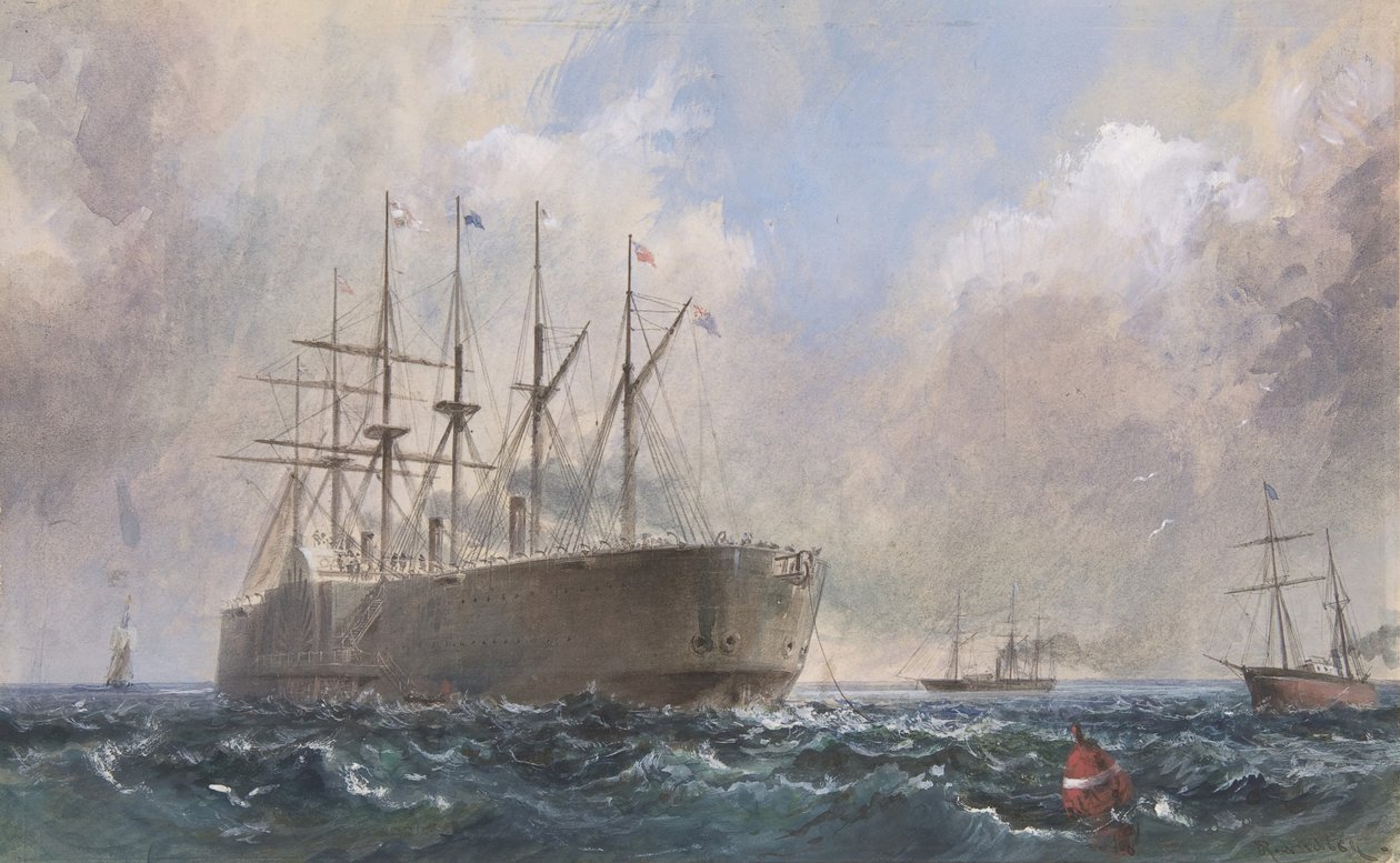 海上の電信ケーブル艦隊、1865、1865-66。 作： ロバート・チャールズ・ダドリー