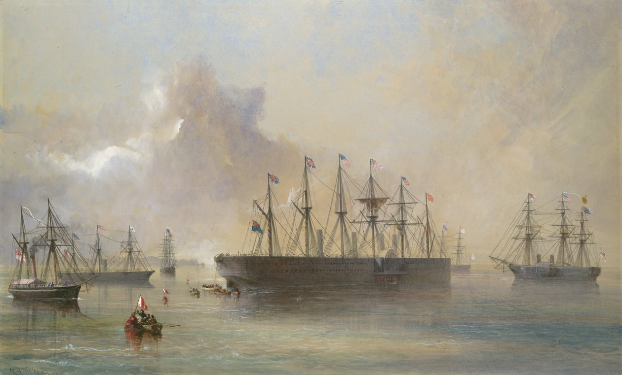 アイルランドのベレヘイブン南西海岸に集結したアトランティック テレグラフ ケーブル フリート...、1866 年。 作： ロバート・チャールズ・ダドリー