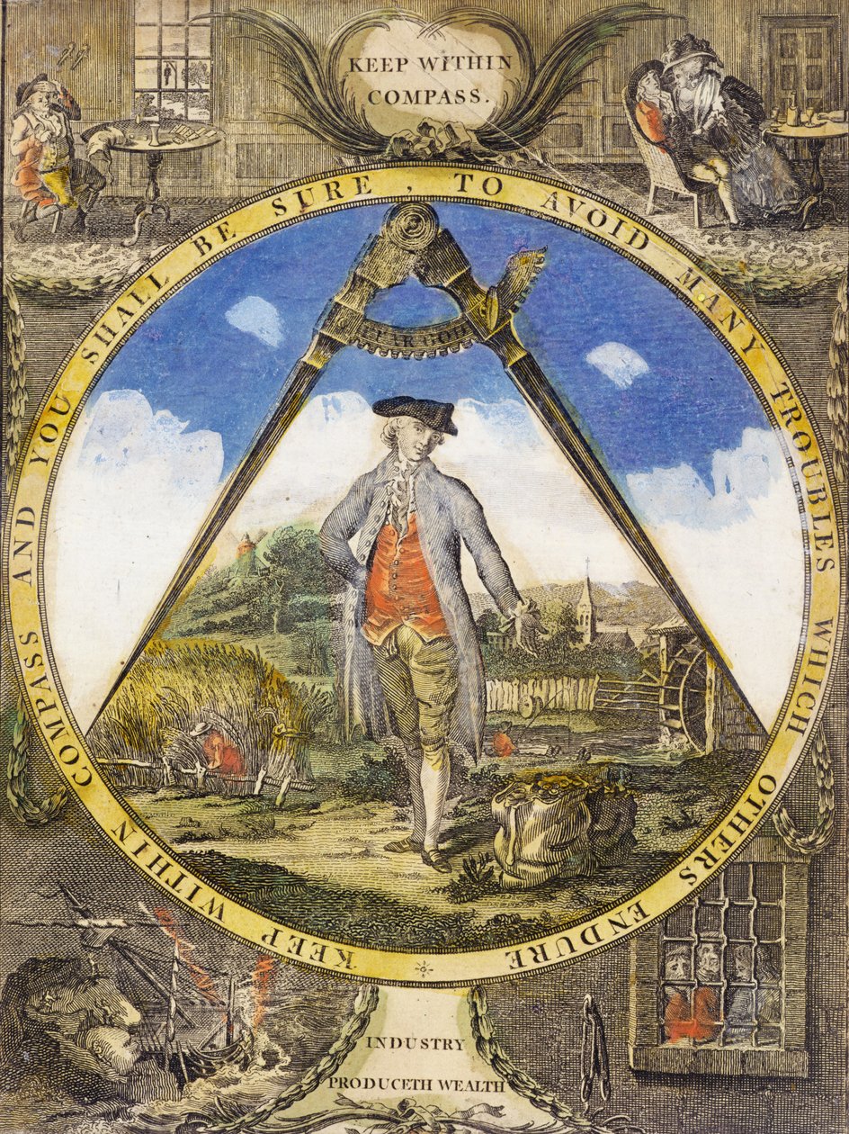 コンパス内に保管します。 1784（手塗りのエッチングと彫刻） 作： ロバート・ダイトン