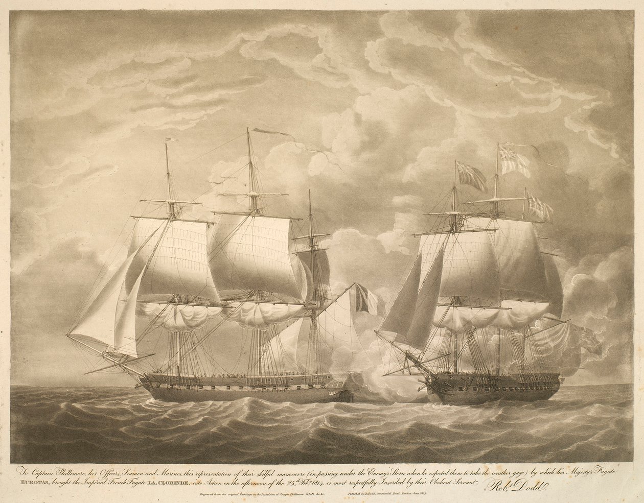 Darstellung des geschickten Manövers der Fregatte EUROTAS von Robert Dodd