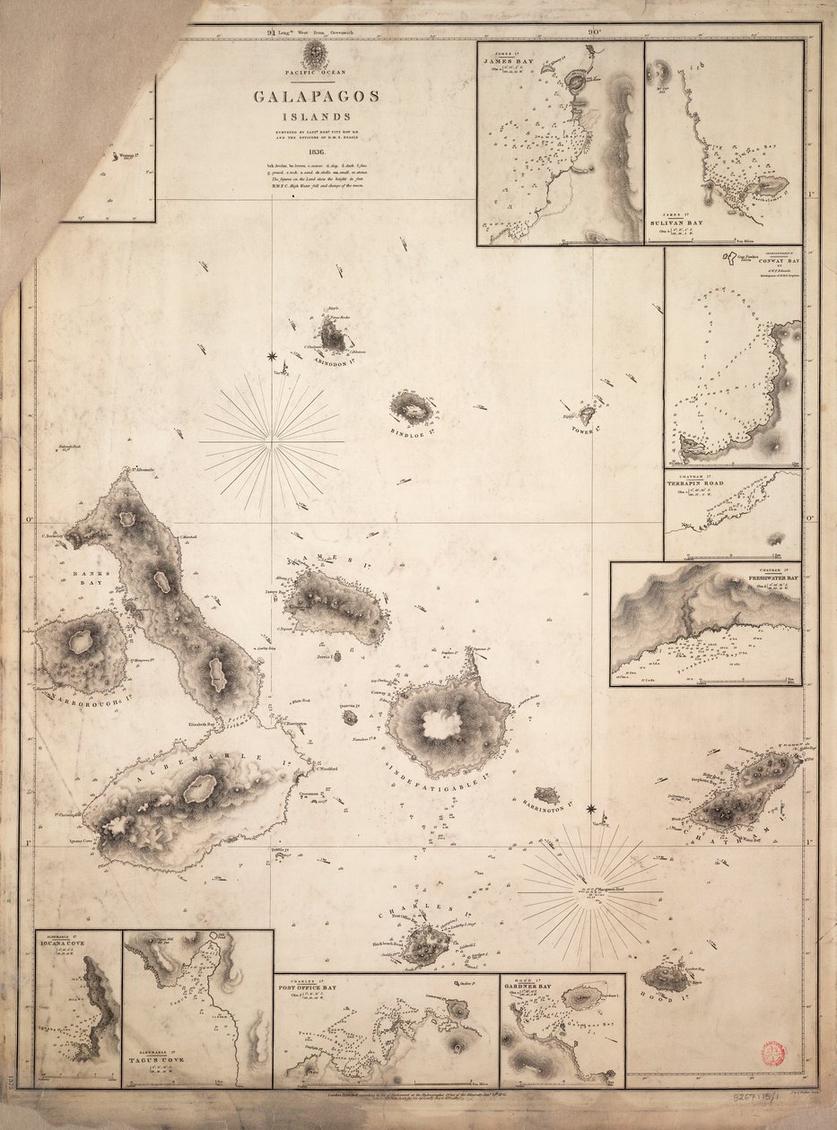 HMS「ビーグル号」航海中に調査されたガラパゴス諸島の海図 作： ロバート・フィッツロイ