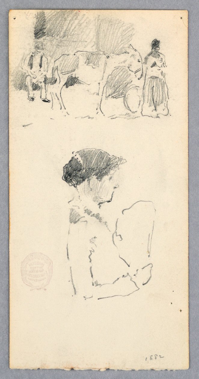 素描《ロバと2人の人物；扇を持つ女性》1882年 作： ロバートフレデリックブルーム