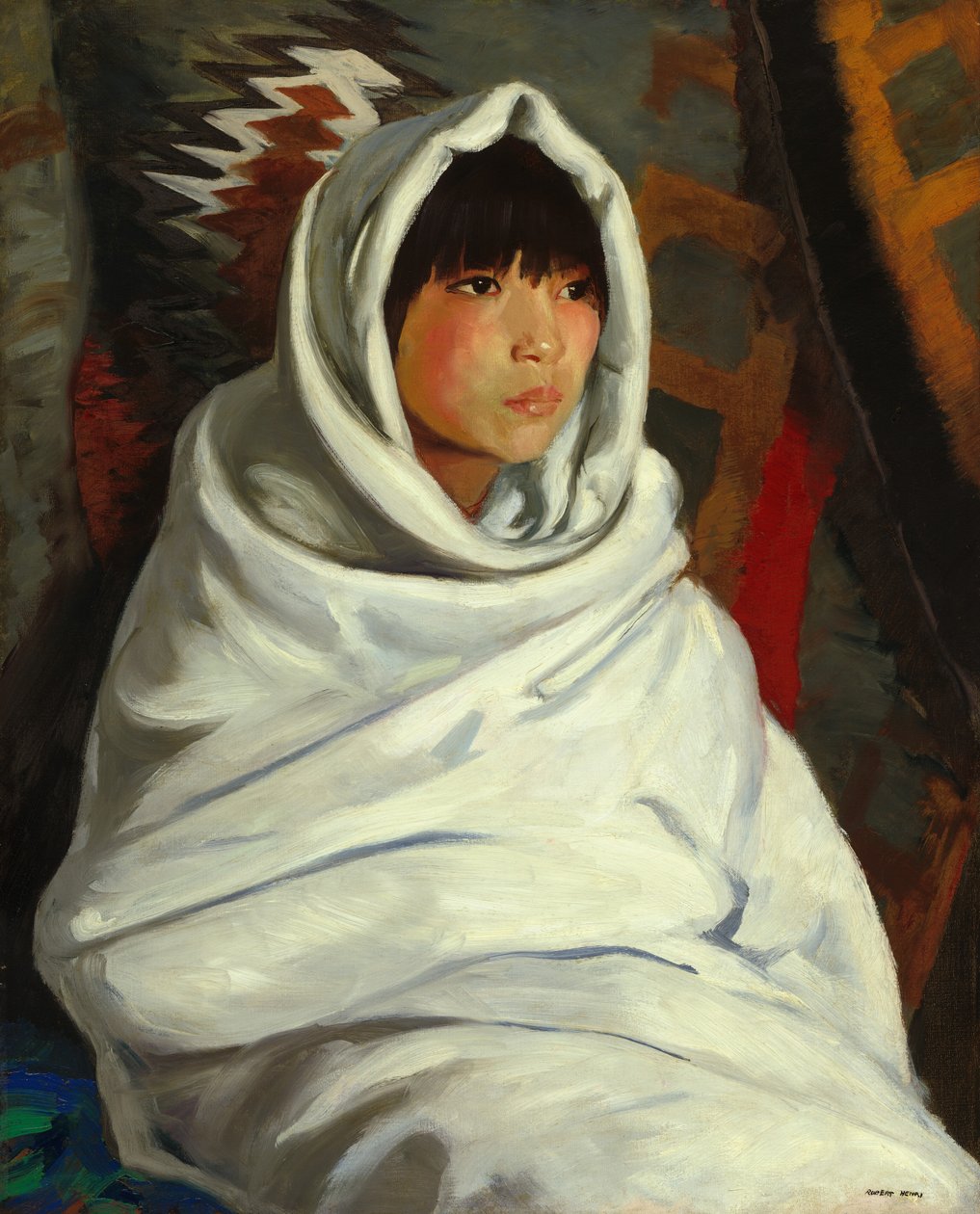 白い毛布のインドの女の子 作： ロバートアンリ