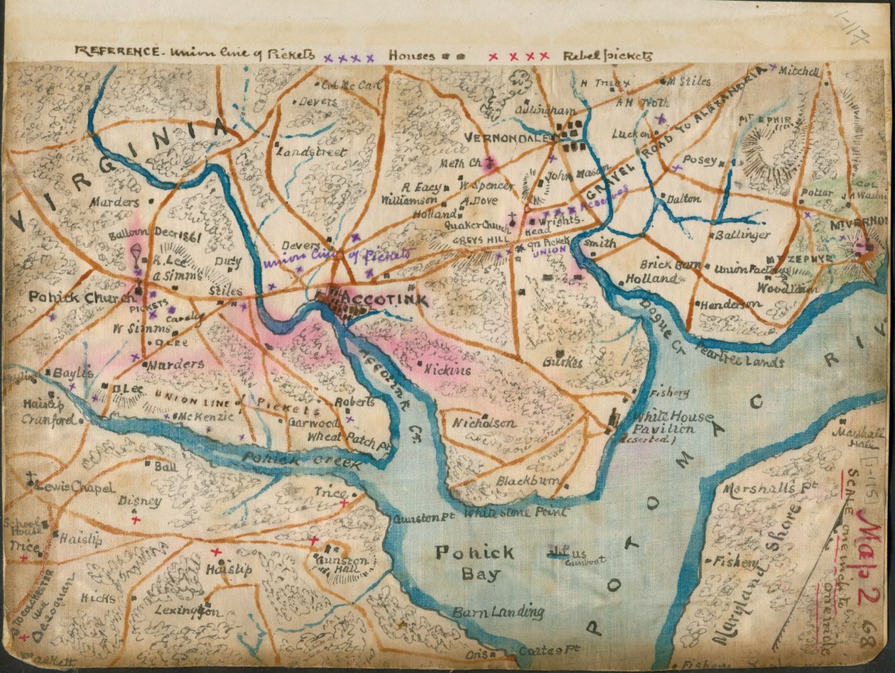 (ピケットラインを示すポトマック川下流の地図、1862年1月） LOC gvhs01.vhs00059 作： ロバートノックススネーデン