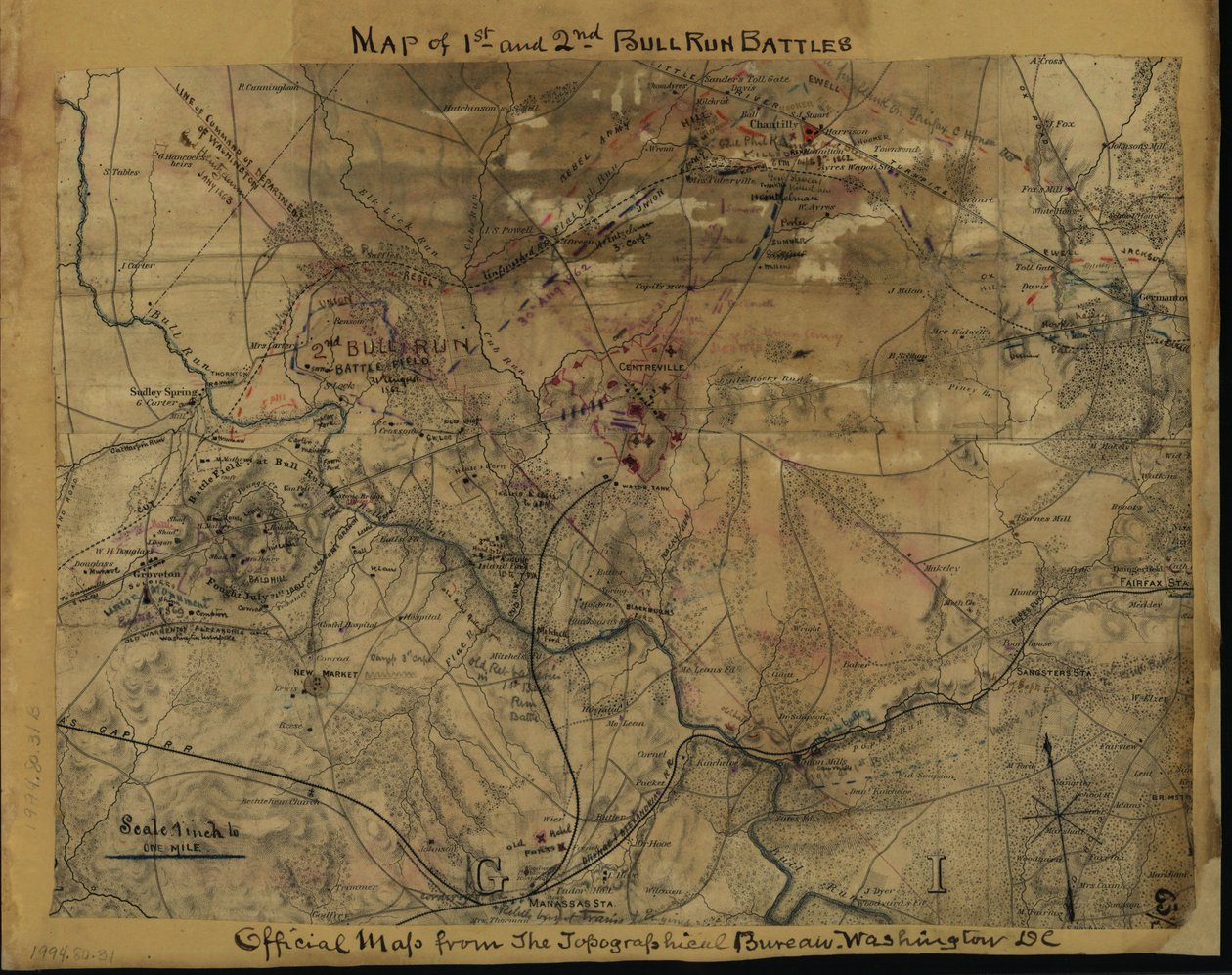 第1次および第2次ブルラン戦の地図。ワシントンD.C.の地形局による公式地図 LOC gvhs01.vhs00239 作： ロバートノックススネーデン