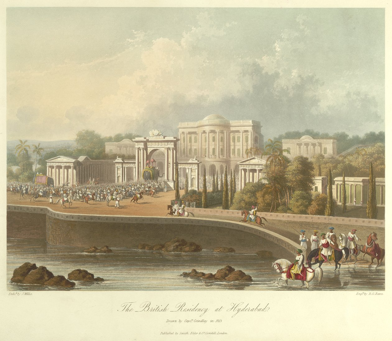 1813年に描かれたハイデラバードの英国居住地 作： ロバート・メルビル・グリンドレイ