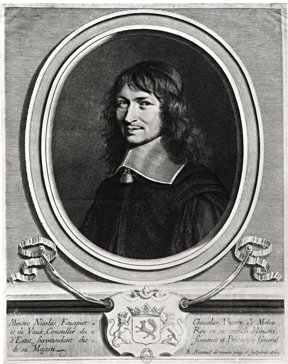 ニコラ・フーケ(1615-80)の肖像 1662年(彫刻) (白黒写真) 作： ロバート・ナントゥイユ