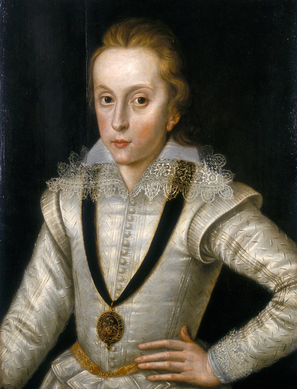 「ヘンリー・フレデリックの肖像、プリンス・オブ・ウェールズ 1594-1612」、c1604 作： ロバートピークI。